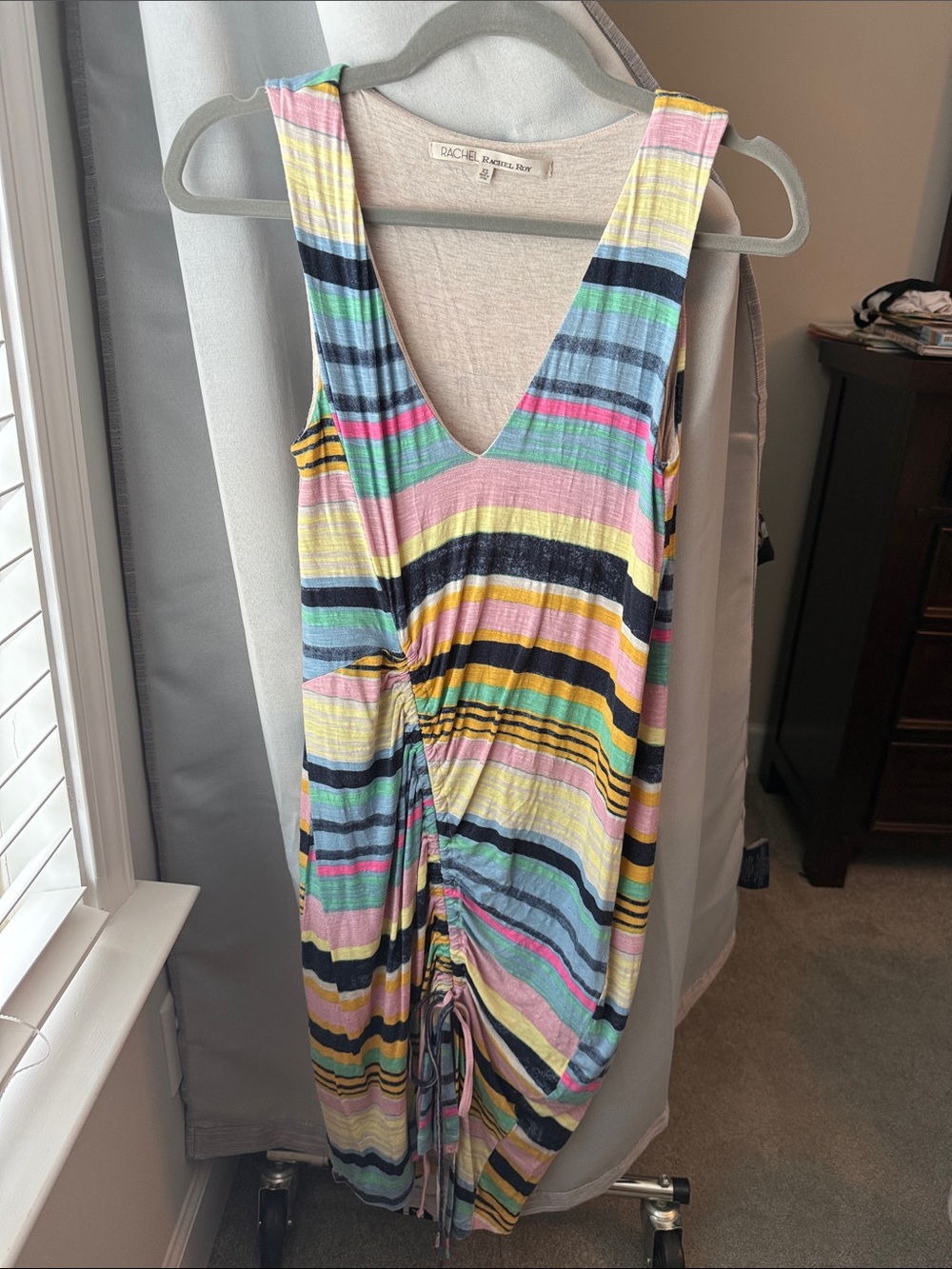 RACHEL Rachel Roy Striped V-Neck Dress in Pink, Blue, Green, Black